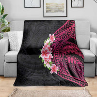 Hawaiian Tropical Plumeria Art Polynesian Tattoo Blanket Black and Bright Pink Color