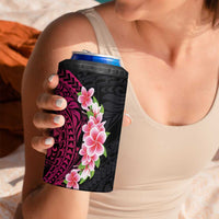 Hawaiian Tropical Plumeria Art Polynesian Tattoo 4 in 1 Can Cooler Tumbler Black and Bright Pink Color