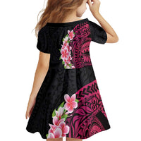 Hawaiian Tropical Plumeria Art Polynesian Tattoo Family Matching Off Shoulder Maxi Dress and Hawaiian Shirt Black and Bright Pink Color