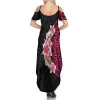 Hawaiian Tropical Plumeria Art Polynesian Tattoo Summer Maxi Dress Black and Bright Pink Color LT03 - Polynesian Pride