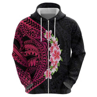 Hawaiian Tropical Plumeria Art Polynesian Tattoo Zip Hoodie Black and Bright Pink Color LT03 - Polynesian Pride