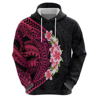 Hawaiian Tropical Plumeria Art Polynesian Tattoo Zip Hoodie Black and Bright Pink Color LT03 - Polynesian Pride