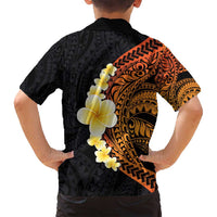 Hawaiian Tropical Plumeria Art Polynesian Tattoo Family Matching Long Sleeve Bodycon Dress and Hawaiian Shirt Black and Autumn Color Theme