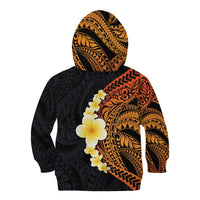 Hawaiian Tropical Plumeria Art Polynesian Tattoo Kid Hoodie Black and Autumn Color Theme