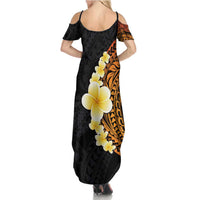 Hawaiian Tropical Plumeria Art Polynesian Tattoo Summer Maxi Dress Black and Autumn Color Theme