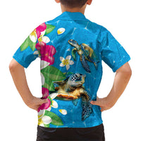 Hawaiian Tropical Flower and Honu Under Blue Water Hawaiian Shirt