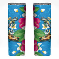Hawaiian Tropical Flower and Honu Under Blue Water Skinny Tumbler