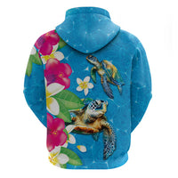 Hawaiian Tropical Flower and Honu Under Blue Water Zip Hoodie LT03 - Polynesian Pride