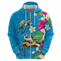 Hawaiian Tropical Flower and Honu Under Blue Water Zip Hoodie LT03 - Polynesian Pride