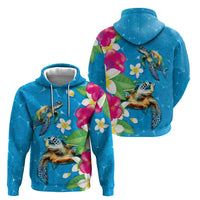 Hawaiian Tropical Flower and Honu Under Blue Water Zip Hoodie LT03 - Polynesian Pride