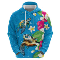 Hawaiian Tropical Flower and Honu Under Blue Water Zip Hoodie LT03 - Polynesian Pride