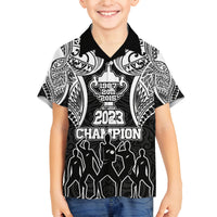 New Zealand Rugby Family Matching Off Shoulder Maxi Dress and Hawaiian Shirt Aotearoa Champion Cup History with Haka Dance LT03 Son's Shirt Black - Polynesian Pride