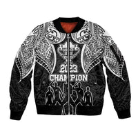 New Zealand Rugby Sleeve Zip Bomber Jacket Aotearoa Champion Cup History with Haka Dance LT03 Unisex Black - Polynesian Pride