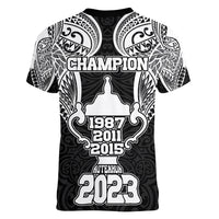 New Zealand Rugby Women V Neck T Shirt Aotearoa Champion Cup History with Haka Dance LT03 - Polynesian Pride
