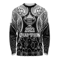 Personalised New Zealand Rugby Long Sleeve Shirt Aotearoa Champion Cup History with Haka Dance LT03 Unisex Black - Polynesian Pride