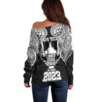 Personalised New Zealand Rugby Off Shoulder Sweater Aotearoa Champion Cup History with Haka Dance LT03 - Polynesian Pride