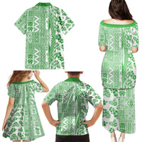 Hawaii Family Matching Puletasi Dress and Hawaiian Shirt Aloha Tropical Plants Tribal Pattern Green Version LT03 - Polynesian Pride