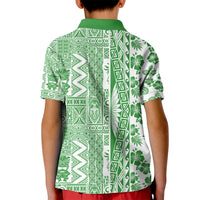 Hawaii Kid Polo Shirt Aloha Tropical Plants Tribal Pattern Green Version LT03 - Polynesian Pride