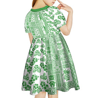 Hawaii Kid Short Sleeve Dress Aloha Tropical Plants Tribal Pattern Green Version LT03 - Polynesian Pride
