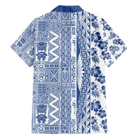 Hawaii Family Matching Long Sleeve Bodycon Dress and Hawaiian Shirt Aloha Tropical Plants Tribal Pattern Blue Version LT03 - Polynesian Pride
