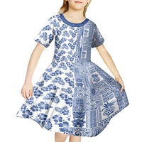 Hawaii Kid Short Sleeve Dress Aloha Tropical Plants Tribal Pattern Blue Version LT03 - Polynesian Pride
