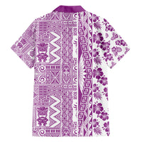 Hawaii Family Matching Long Sleeve Bodycon Dress and Hawaiian Shirt Aloha Tropical Plants Tribal Pattern Pink Version LT03 - Polynesian Pride