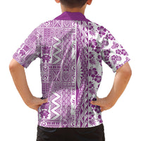 Hawaii Family Matching Off Shoulder Maxi Dress and Hawaiian Shirt Aloha Tropical Plants Tribal Pattern Pink Version LT03 - Polynesian Pride
