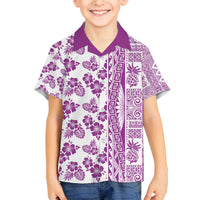 Hawaii Family Matching Off Shoulder Maxi Dress and Hawaiian Shirt Aloha Tropical Plants Tribal Pattern Pink Version LT03 Son's Shirt Pink - Polynesian Pride