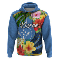 Kosrae Zip Hoodie Hibiscus Mix Maori Tattoo Pattern LT03 Pullover Hoodie Blue - Polynesian Pride
