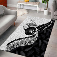 Personalised Aotearoa Lawn Bowls Area Rug Maori and Silver Fern Half Style - Polynesian Pride