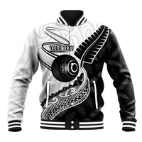 Personalised Aotearoa Lawn Bowls Baseball Jacket Maori and Silver Fern Half Style LT03 Unisex White - Polynesian Pride