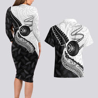 Personalised Aotearoa Lawn Bowls Couples Matching Long Sleeve Bodycon Dress and Hawaiian Shirt Maori and Silver Fern Half Style - Polynesian Pride