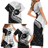 Personalised Aotearoa Lawn Bowls Family Matching Short Sleeve Bodycon Dress and Hawaiian Shirt Maori and Silver Fern Half Style - Polynesian Pride