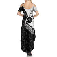 Personalised Aotearoa Lawn Bowls Family Matching Summer Maxi Dress and Hawaiian Shirt Maori and Silver Fern Half Style - Polynesian Pride
