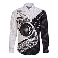 Personalised Aotearoa Lawn Bowls Long Sleeve Button Shirt Maori and Silver Fern Half Style - Polynesian Pride
