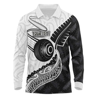 Personalised Aotearoa Lawn Bowls Long Sleeve Polo Shirt Maori and Silver Fern Half Style - Polynesian Pride