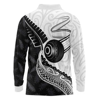 Personalised Aotearoa Lawn Bowls Long Sleeve Polo Shirt Maori and Silver Fern Half Style - Polynesian Pride