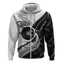 Personalised Aotearoa Lawn Bowls Zip Hoodie Maori and Silver Fern Half Style - Polynesian Pride