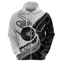 Personalised Aotearoa Lawn Bowls Zip Hoodie Maori and Silver Fern Half Style - Polynesian Pride