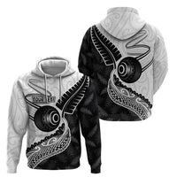 Personalised Aotearoa Lawn Bowls Zip Hoodie Maori and Silver Fern Half Style - Polynesian Pride