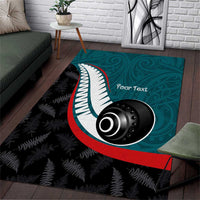 Personalised Aotearoa Lawn Bowls Area Rug Maori and Silver Fern Sporty Style Teal Color - Polynesian Pride