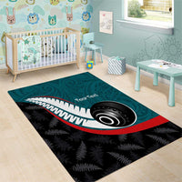 Personalised Aotearoa Lawn Bowls Area Rug Maori and Silver Fern Sporty Style Teal Color - Polynesian Pride