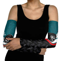 Personalised Aotearoa Lawn Bowls Arm Sleeves Maori and Silver Fern Sporty Style Teal Color - Polynesian Pride