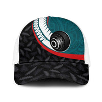 Aotearoa Lawn Bowls Baseball Net Cap Maori and Silver Fern Sporty Style Teal Color LT03 One Size White Teal - Polynesian Pride