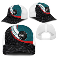 Aotearoa Lawn Bowls Baseball Net Cap Maori and Silver Fern Sporty Style Teal Color LT03 - Polynesian Pride