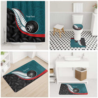 Personalised Aotearoa Lawn Bowls Bathroom Set Maori and Silver Fern Sporty Style Teal Color - Polynesian Pride