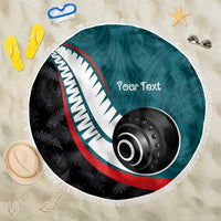 Personalised Aotearoa Lawn Bowls Beach Blanket Maori and Silver Fern Sporty Style Teal Color - Polynesian Pride