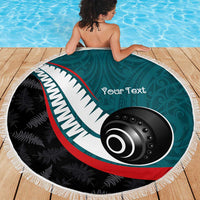 Personalised Aotearoa Lawn Bowls Beach Blanket Maori and Silver Fern Sporty Style Teal Color - Polynesian Pride