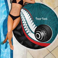 Personalised Aotearoa Lawn Bowls Beach Blanket Maori and Silver Fern Sporty Style Teal Color - Polynesian Pride