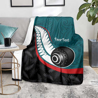 Personalised Aotearoa Lawn Bowls Blanket Maori and Silver Fern Sporty Style Teal Color - Polynesian Pride